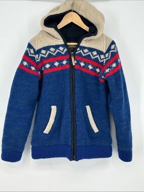 Kyber Blue Hooded Knit Jacket with Nordic Stripe